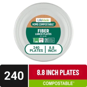 LIFEMADE Home Compostable 8 Inch Lunch Plates – 240 Count Bundle