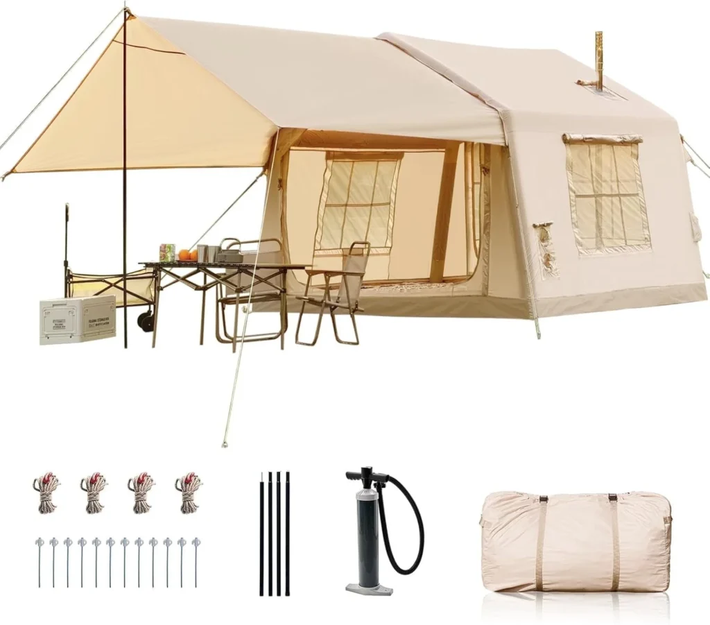 Lilypelle Inflatable Tent 4-6 Person – Waterproof with Chimney Window — alternate angle showing full product