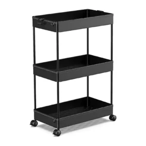 LLMRR 3 Tier Rolling Utility Cart Drawer Drawer Handle Bathroom Organizer Storage Lockable Wheels Kitchen Office Black