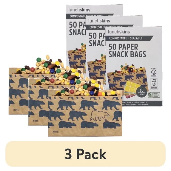 Lunchskins Compostable Snack Bags Bear Design – Eco-Friendly 50-Pack