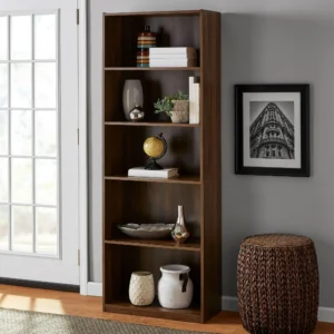 Mainstays 5-Tier Bookcase Walnut Finish – Budget Storage