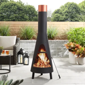 Mainstays 67 Tall Round Powder Coated Black Finish Steel Wood Burning Chiminea