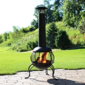 Mainstays 67 Tall Round Powder Coated Black Finish Steel Wood Burning Chiminea