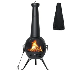 Mainstays 67 Tall Round Powder Coated Black Finish Steel Wood Burning Chiminea