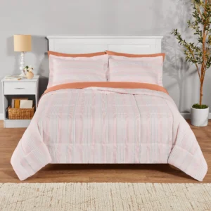 Mainstays 7-Piece Reversible King Comforter Set – Pink, Complete Bed-in-a-Bag