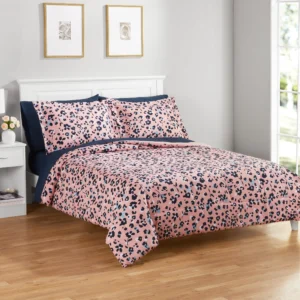 Mainstays 7-Piece Reversible King Comforter Set – Pink, Complete Bed-in-a-Bag