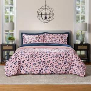 Mainstays 7-Piece Reversible King Comforter Set – Pink, Complete Bed-in-a-Bag