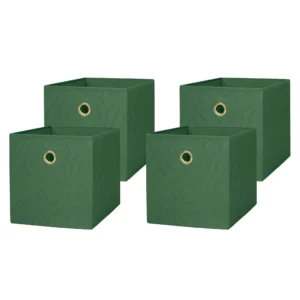 Mainstays Collapsible Fabric Storage Bins (4 Pack) – Green Boucle