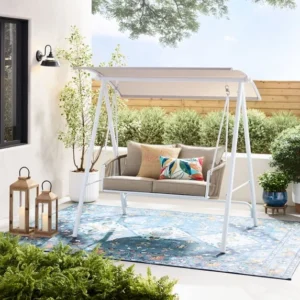 Mainstays Lawson Ridge 2-Seat Steel Porch Swing with Canopy – Tan