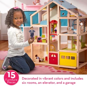 Melissa & Doug Hi-Rise Dollhouse with Elevator & Furniture
