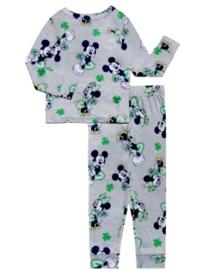 Mickey Mouse Girls 2 Piece St Patricks Day Long Sleeve and Pant Pajama Set Sizes 4 10