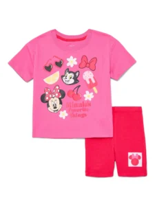 Minnie Mouse Toddler Girl s Short Sleeve Graphic T Shirt with Bike Short 2 Piece Set Sizes 12M 5T