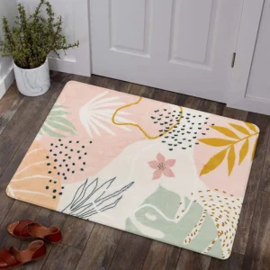 Moynesa 2×3 Pink Washable Rug, Botanical Print – Non-Slip Accent