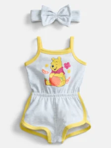 Mustang Sleeveless Graphic Romper & Bow Headband – Baby Outfit