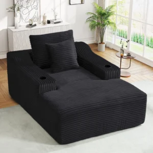 Muumblus Oversized Chaise Lounge Chair – No Assembly Corduroy Sofa Bed Black