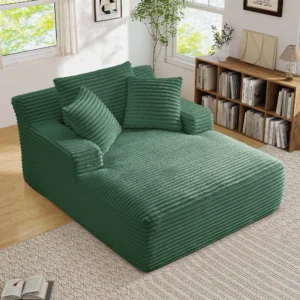Muumblus Oversized Chaise Lounge Chair – No Assembly Corduroy Sofa Bed Black