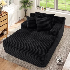 Muumblus Oversized Chaise Lounge Chair – No Assembly Corduroy Sofa Bed Black