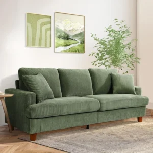 Neche 87” Corduroy 3-Seater Sofa – Extra Deep Seats, Green