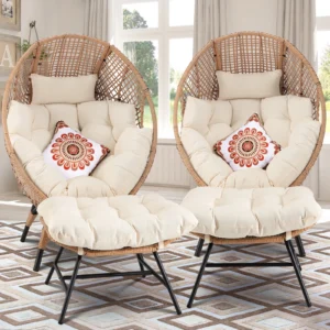 NICESOUL Boho Metal Lounge Chair – Yellow Frame with Brown Cushion