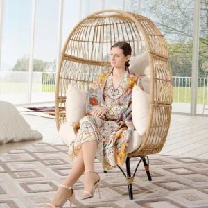 NICESOUL Boho Metal Lounge Chair – Yellow Frame with Brown Cushion
