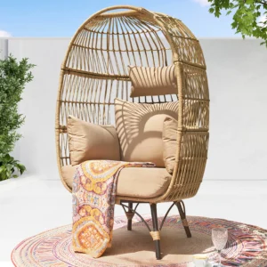 NICESOUL Boho Metal Lounge Chair – Yellow Frame with Brown Cushion