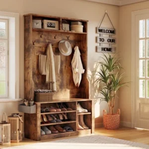 Noelse 3-in-1 Hall Tree Bench with Adjustable Shoe Storage