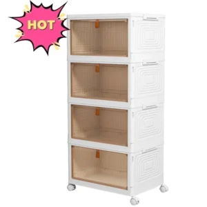 OKENTEN Plastic 92 Qt Storage Container 4 Tier Plastic Storage Bins Lid 23QT Stackable Storage Containers Wheels Folding Storage Boxes Stackable Stor