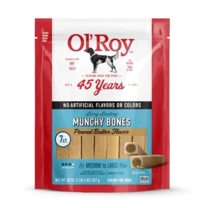 Ol Roy Long Lasting Natural Peanut Butter Flavor Munchy Bones Chews for Dogs 7 count 20 oz