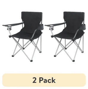 Ozark Trail Quad Folding Camp Chair with Cup Holder Black