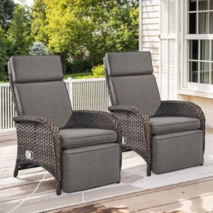 PARKWELL Adjustable Rattan Patio Recliner Chair – Gray Cushion