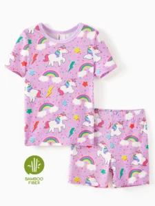 PatPat Bamboo Toddler Girl Pajamas – Snug Fit Short Sleeve