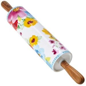 Pioneer Woman Floral Ceramic Rolling Pin – Keepsake with Holder