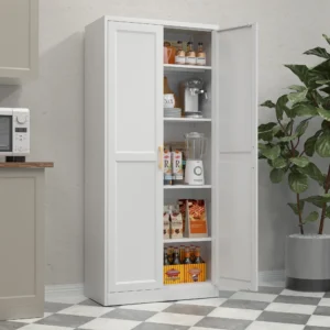 Polup Modern Kitchen Pantry Cabinet Adjustable Shelves and Doors 71 Height White Home Storage Solution