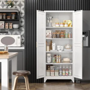 Polup Modern Kitchen Pantry Cabinet Adjustable Shelves and Doors 71 Height White Home Storage Solution