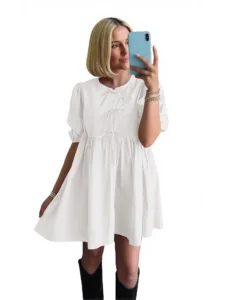 Pretty Garden Short Sleeve Mini Cap Dress – Puff Sleeve Style