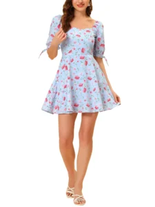 Pretty Garden Short Sleeve Mini Cap Dress – Puff Sleeve Style