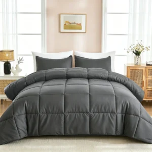 Queen Size 3 Piece All Season Down Alternative Comforter Set Dark Gray Comforter Pillow Cases Bedding Set by KINMEROOM