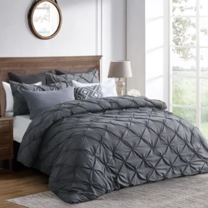 Queen Size 3 Piece All Season Down Alternative Comforter Set Dark Gray Comforter Pillow Cases Bedding Set by KINMEROOM