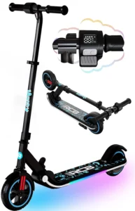 RCB Electric Scooter for Kids Ages 6-12 – 200W, 10 mph, Rainbow Lights
