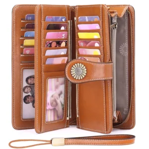Sendefn Genuine Leather RFID Wallet – Large Capacity Wristlet