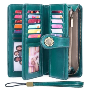Sendefn Genuine Leather RFID Wallet – Large Capacity Wristlet