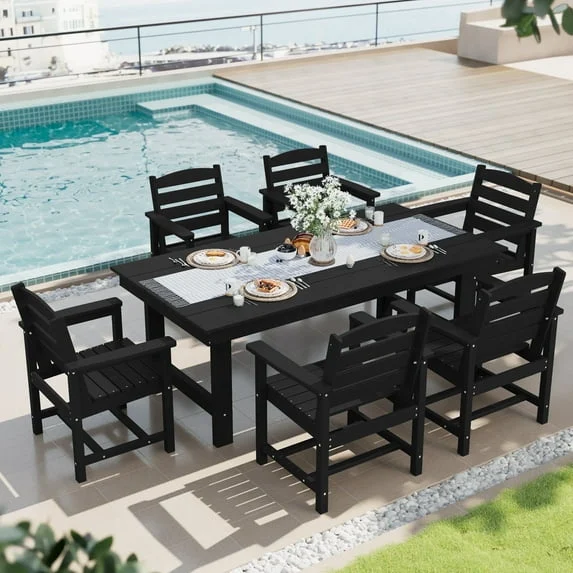 SERWALL HDPE Outdoor Dining Set 7-Piece – Umbrella Hole Included