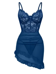 SHOWMALL Women’s Lace Babydoll Set – 3-Piece Chemise with Robe