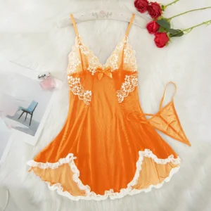 SHOWMALL Women’s Lace Babydoll Set – 3-Piece Chemise with Robe
