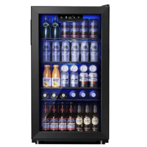 Simzlife 126 Can Beverage Refrigerator and Cooler with Glass Door for Home 18 9 in W 31 5 in H