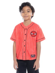 Spider-Man Boys Graphic Baseball Button Down Jersey with Short Sleeves