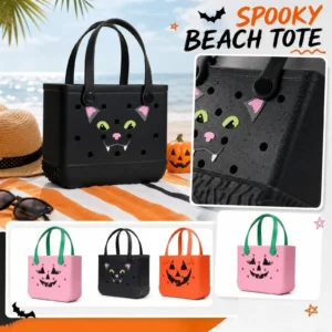 Spooky Black Cat EVA Waterproof Beach Tote – Halloween Trick Treat Bag