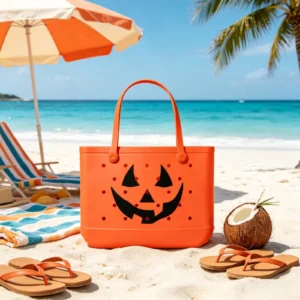 Spooky Black Cat EVA Waterproof Beach Tote – Halloween Trick Treat Bag