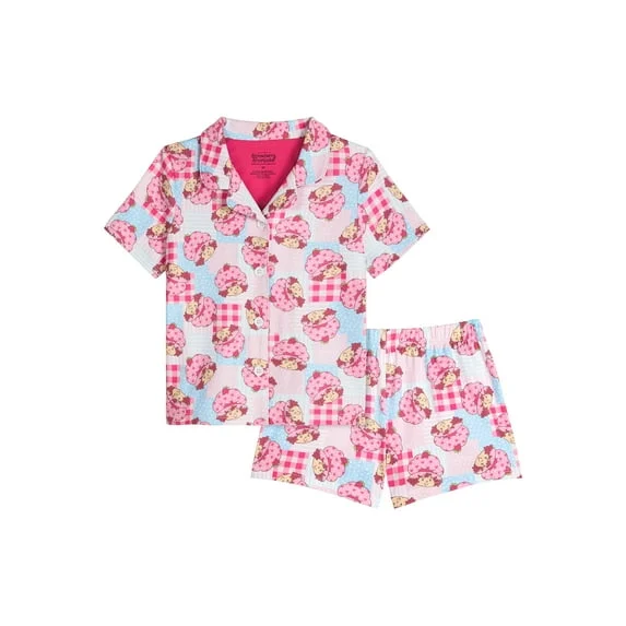 Strawberry Shortcake Toddler Girls Short Sleeve Button Front Top and Sleep Shorts 2 Piece Sizes 2T 5T