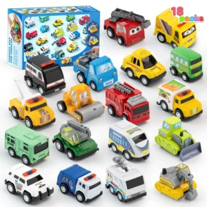 Syncfun Friction Pull Back Play Car Vehicle Party Favors and Mini Excavator Toy Trucks Play Vehicles 18 Pieces